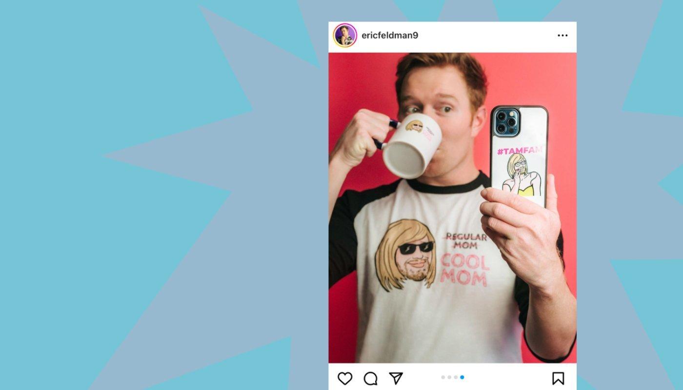 content creator eric feldman wearing merch in social post